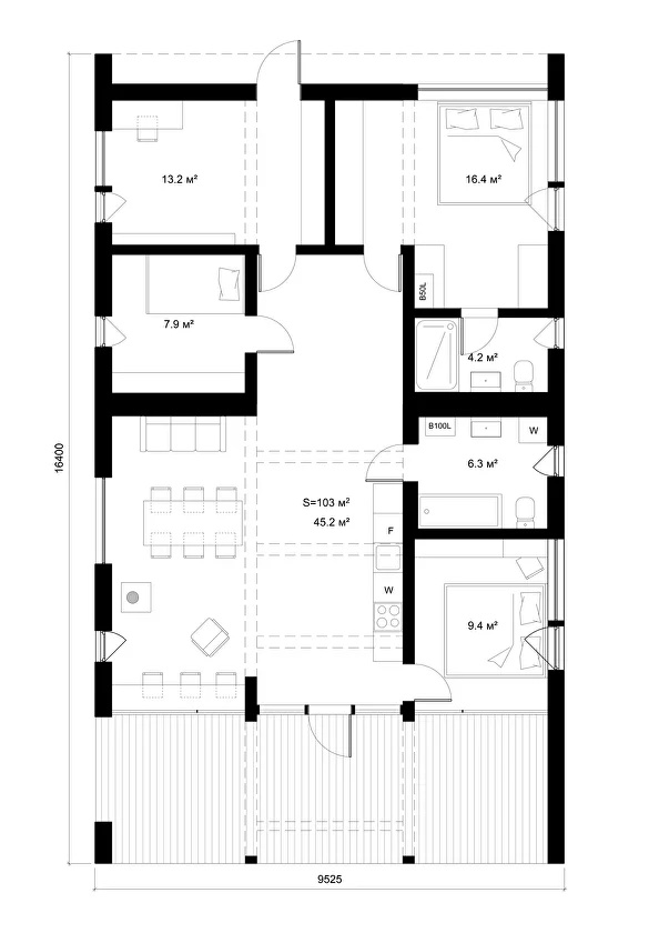 Планировка модульного дома BAOBAB 103